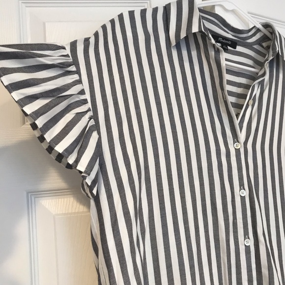 Madewell Striped Shift Dress with Ruffled Sleeves - Picture 2 of 7